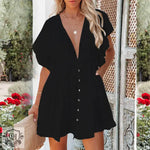 Slub Cotton Backless Beach Dress - QH Clothing