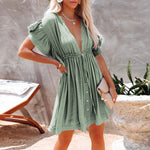 Slub Cotton Backless Beach Dress - QH Clothing