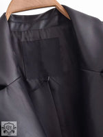 Faux Leather Long Overcoat - QH Clothing