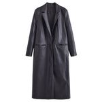 Faux Leather Long Overcoat - QH Clothing