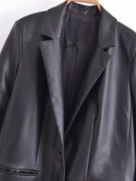 Faux Leather Long Overcoat - QH Clothing