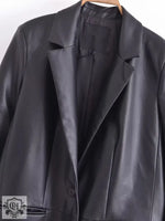 Faux Leather Long Overcoat - QH Clothing