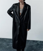 Faux Leather Long Overcoat - QH Clothing