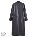 Faux Leather Long Overcoat - QH Clothing