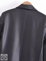 Faux Leather Long Overcoat - QH Clothing