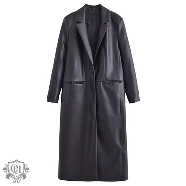 Faux Leather Long Overcoat - QH Clothing