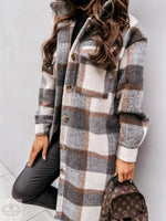 Women  New Fall Winter Long Sleeve Long Plaid Printed Shirt Woolen Jacket - Quality Home Clothing| Beauty