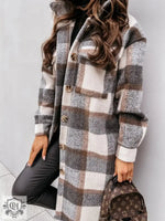 Women  New Fall Winter Long Sleeve Long Plaid Printed Shirt Woolen Jacket - Quality Home Clothing| Beauty