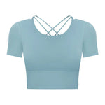 Summer Cropped cropped with Chest Pad Yoga T-shirt Female Hollow-out Beauty Back Outdoor Casual Sports Short Sleeve - Quality Home Clothing| Beauty