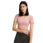 Summer Cropped cropped with Chest Pad Yoga T-shirt Female Hollow-out Beauty Back Outdoor Casual Sports Short Sleeve - Quality Home Clothing| Beauty