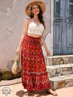 Bohemian-style red paisley summer maxi patterned skirt for a vibrant and trendy look