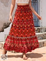 Red paisley maxi skirt featured in a Summer Maxi Patterned collection