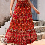 Red paisley print Summer Maxi Patterned Skirt for a stylish summer look