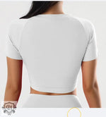 Summer round Neck Yoga T shirt Short Sleeve High Sense Sexy Tight Exposed Cropped Workout Running Top Sports Short Sleeve - Quality Home Clothing| Beauty