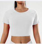 Summer round Neck Yoga T shirt Short Sleeve High Sense Sexy Tight Exposed Cropped Workout Running Top Sports Short Sleeve - Quality Home Clothing| Beauty