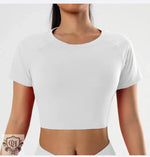 Summer round Neck Yoga T shirt Short Sleeve High Sense Sexy Tight Exposed Cropped Workout Running Top Sports Short Sleeve - Quality Home Clothing| Beauty