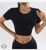 Summer round Neck Yoga T shirt Short Sleeve High Sense Sexy Tight Exposed Cropped Workout Running Top Sports Short Sleeve - Quality Home Clothing| Beauty