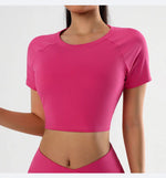 Summer round Neck Yoga T shirt Short Sleeve High Sense Sexy Tight Exposed Cropped Workout Running Top Sports Short Sleeve - Quality Home Clothing| Beauty