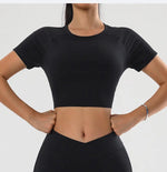 Summer round Neck Yoga T shirt Short Sleeve High Sense Sexy Tight Exposed Cropped Workout Running Top Sports Short Sleeve - Quality Home Clothing| Beauty