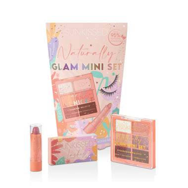 Sunkissed Naturally Glam Mini Gift Set 8.4g Eyeshadow Pallet + 3.3g Lipstick + 1 Pair False Eyelashes + 1g Lash Glue