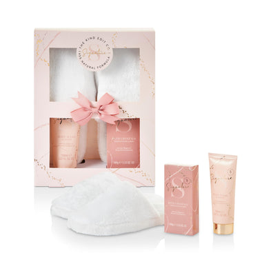 The Kind Edit Co. Signature Slippers Gift Set 150ml Body Wash + 100g Bath Crystals + 1 Pair Slippers - Shower & Body