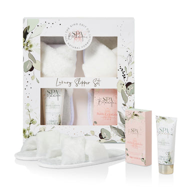 The Kind Edit Co. Spa Botanique Luxury Slipper Gift Set 110ml Body Wash + 100g Bath Crystals + 1 Pair Slippers - Shower