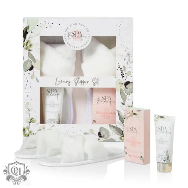 The Kind Edit Co. Spa Botanique Luxury Slipper Gift Set 110ml Body Wash + 100g Bath Crystals + 1 Pair Slippers - Shower