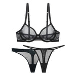 Thin Mesh Bra Set - 70A / Black - Clothing