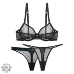 Thin Mesh Bra Set - 70A / Black - Clothing