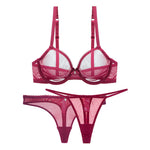 Thin Mesh Bra Set - 70A / Burgundy - Clothing