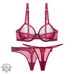 Thin Mesh Bra Set - 70A / Burgundy - Clothing