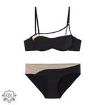 Thin Mesh Stitching Push-Up Bra Set - S / Black Set - Clothing