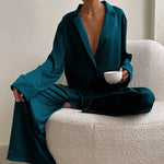 Spring Summer Blue Thin Women Home Silk-like Solid Color Pajamas Ice Silk Loose Can Be Worn outside - Quality Home Clothing| Beauty