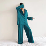 Spring Summer Blue Thin Women Home Silk-like Solid Color Pajamas Ice Silk Loose Can Be Worn outside - Quality Home Clothing| Beauty