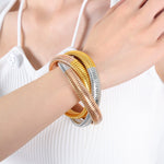 18K gold fashionable three-layer interlocking thread design simple style bracelet - QH Clothing