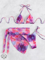 Tie Dye Split Three-Piece Bikini - QH Clothing