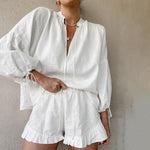 Tie Lantern Sleeve Top & Ruffle Shorts - Clothing