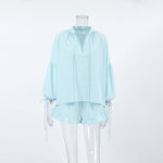 Tie Lantern Sleeve Top & Ruffle Shorts - Clothing