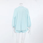 Tie Lantern Sleeve Top & Ruffle Shorts - Clothing