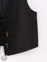 Tie Up Beaded V-Neck Vest - Clothing