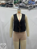 Tie Up Beaded V-Neck Vest - Clothing