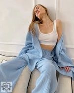 Light blue lounge set from Tie Up Solid Colour Pajama Set for a stylish sleepwear choice