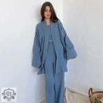 Blue lounge set featuring a Tie Up Solid Colour Pajama Set for stylish comfort