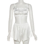 Tie-Up Top & High Waist Shorts Pajama Set - Clothing