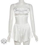 Tie-Up Top & High Waist Shorts Pajama Set - Clothing