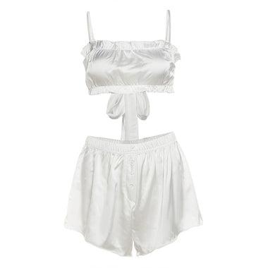 Tie-Up Top & High Waist Shorts Pajama Set - Clothing