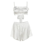 Tie-Up Top & High Waist Shorts Pajama Set - S / White - Clothing