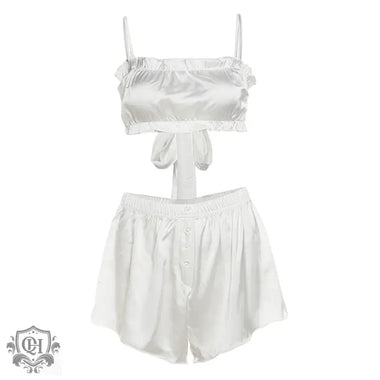 Tie-Up Top & High Waist Shorts Pajama Set - Clothing