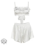 Tie-Up Top & High Waist Shorts Pajama Set - S / White - Clothing