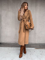 Polo Collar Woolen Trench Coat - QH Clothing